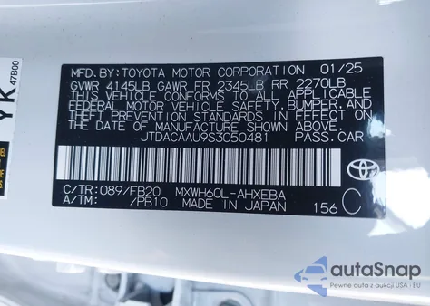 2025 Toyota Prius Le z USA, uszkodzony, nr VIN JTDACAAU9S3050481